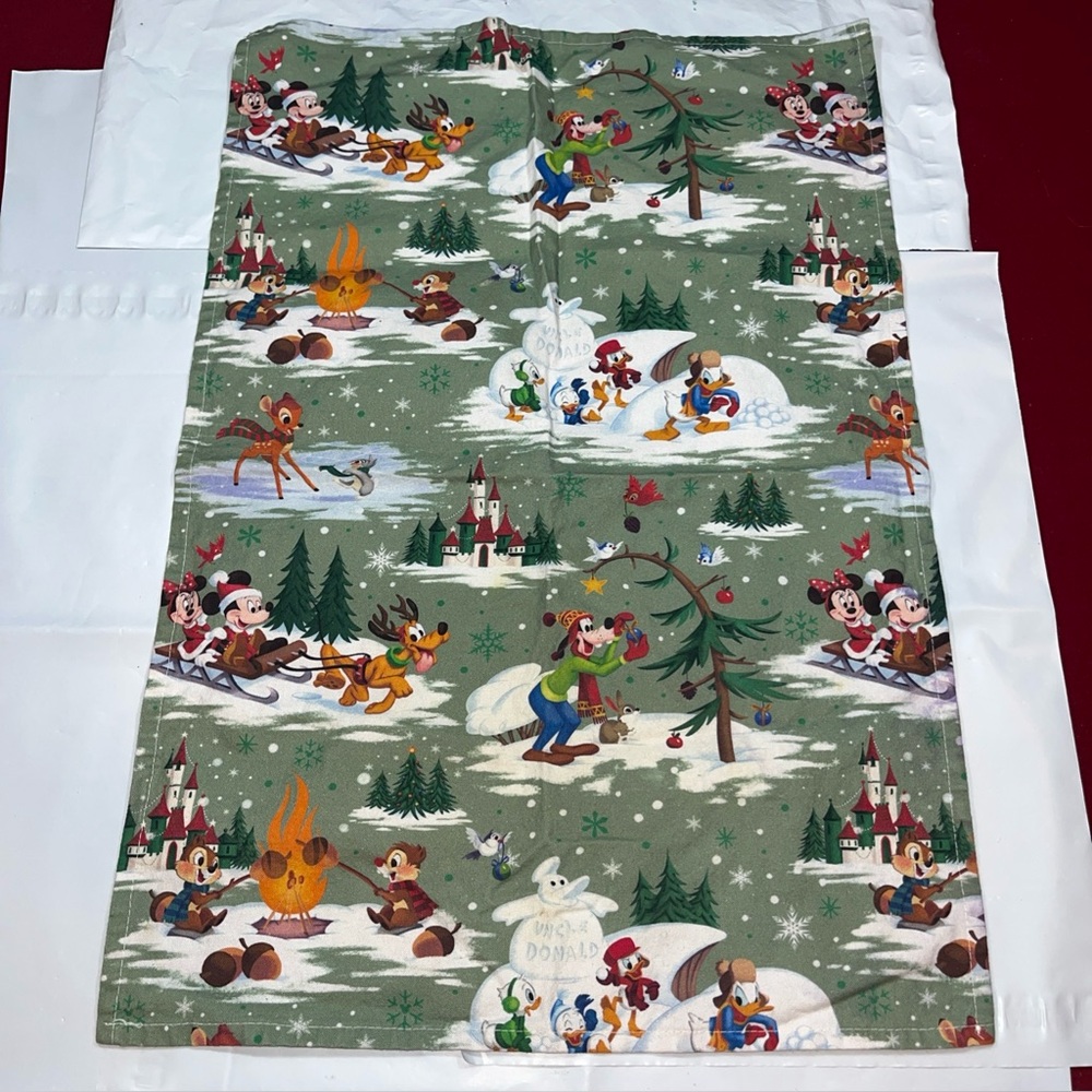 Disney Parks Christmas Hand Towel Mickey Pluto Bambi Sled Chipmunks Donald Duck
